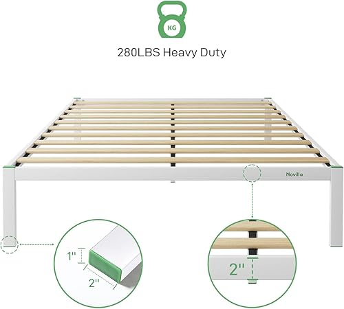 Miniatura 4 de Novilla Marco de cama individual de 14 pulgadas, marco de cama de plataforma de metal con almacenamiento, marco de cama de tamaño individual, no