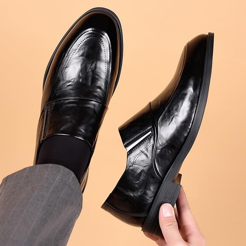 Genuine Leather Oxford Shoes for Men Waterproof Slip On Dress Shoes Height Increase Wear Resistant Fashion Moccasins2
