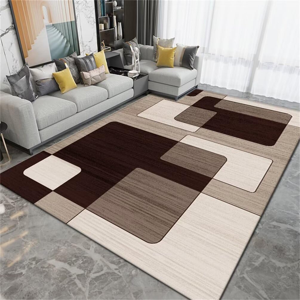 Tapis de couloir long antidérapant 70x140CM de style moderne et géométrique brun clair