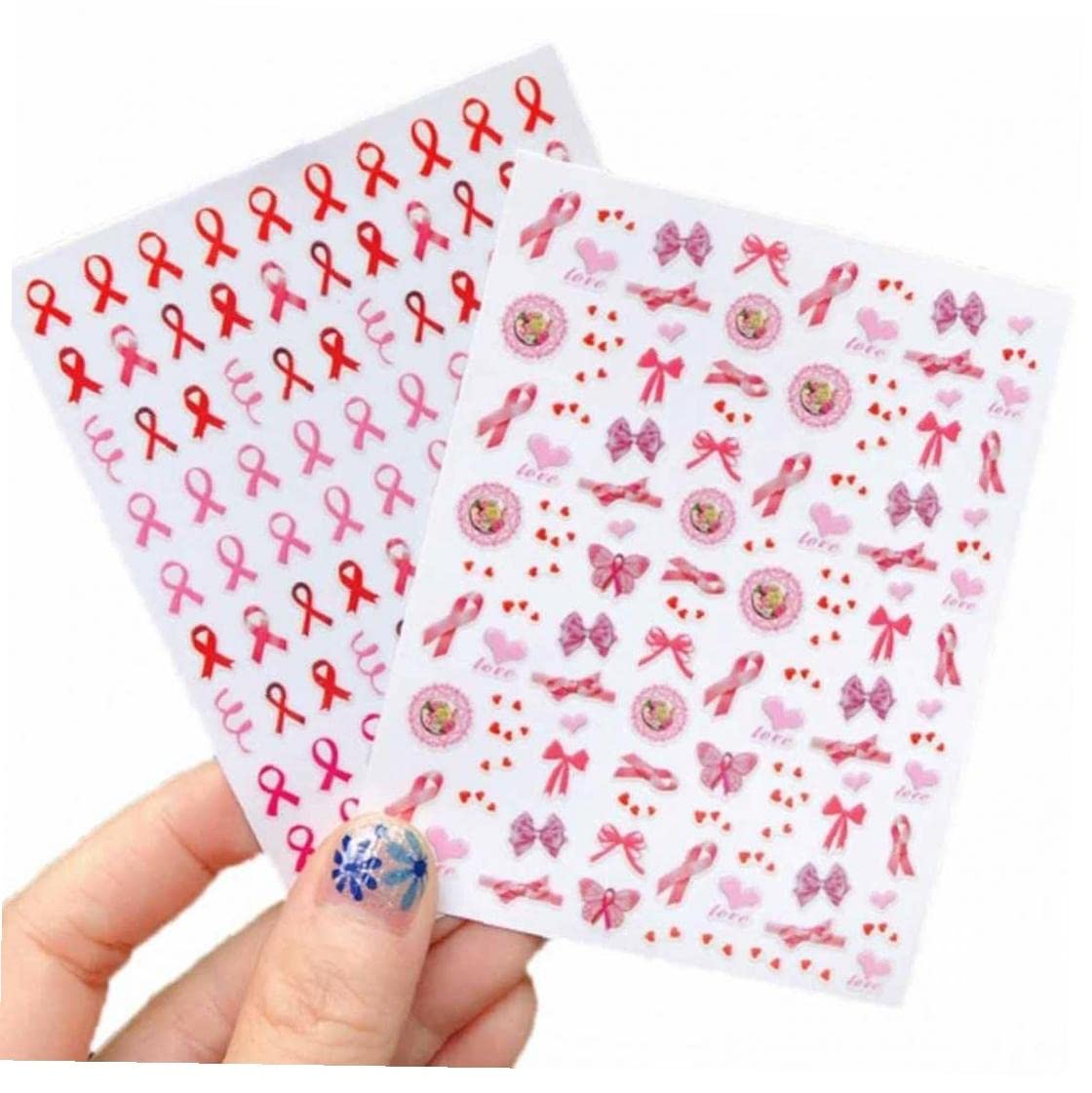 vepoty 2pcs Pink Ribbon Nail Art Decals Breast Cancer Awareness Manicure Accessories Salon Women's Breast Health Stickers