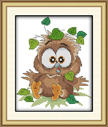 Kit de broderie au point de croix estampillé à faire soi-même, gamme complète de kits de dé marrage pour débutants pré-imprimés –Bébé hibou 24 x 32...