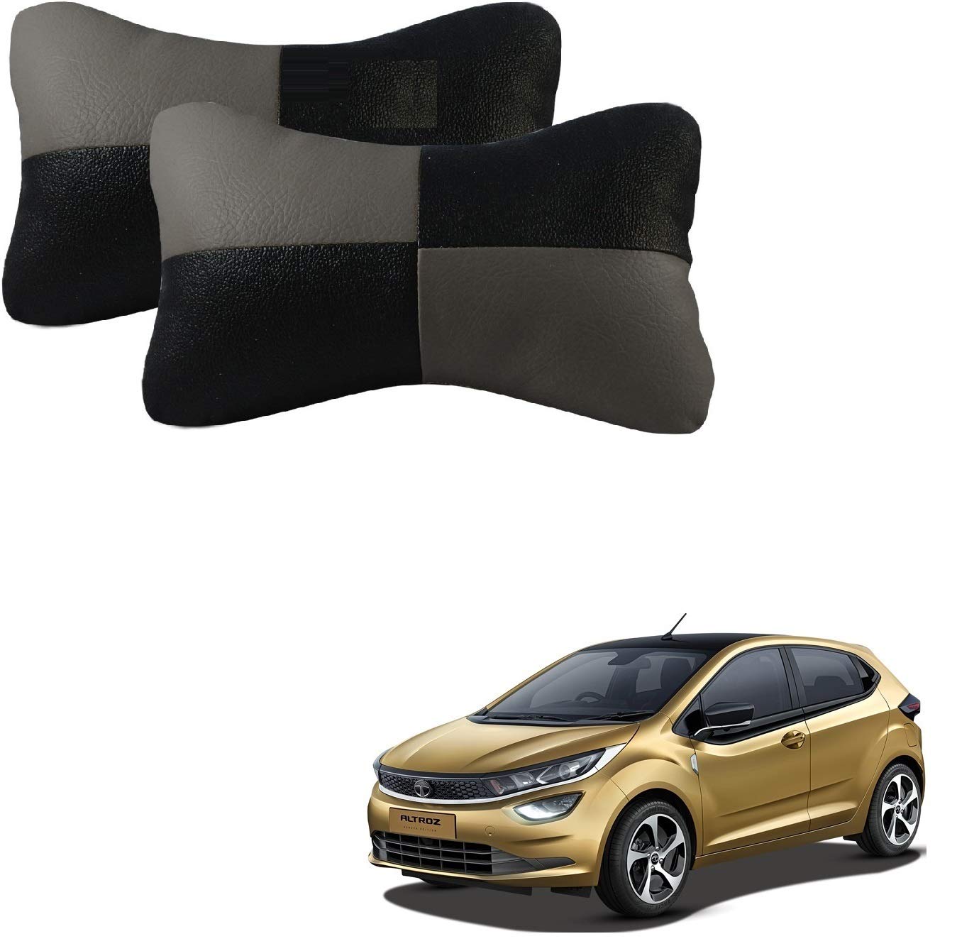 Kozdiko Square Grey Black Neck Rest Leatherite Car Neck Pillow Cushion Set of 2 Pcs Universal for All Cars-image-46