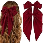ATODEN Red Silky Satin Large Oversized Bowknot Hair Bows 2Pcs Long Tail Barrettes Metal Clips Aesthetic Hair Accessories Christmas Gifts