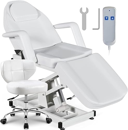 OKAKOPA Cama facial eléctrica de spa con taburete reposapiés ajustable silla facial eléctrica silla facial microblading sillas faciales de spa para