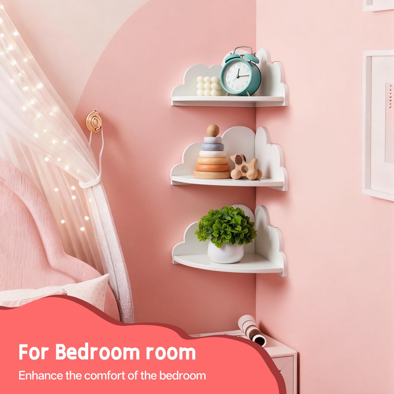 Gieanoo Wolke Corner Regale Set von 3, weiße Wandregale für Kinderzimmer, Schlafzimmer, Wohnzimmer Cloud schwebende Regale für Spielzeug, Pflanzen, Bücher & Lagerung