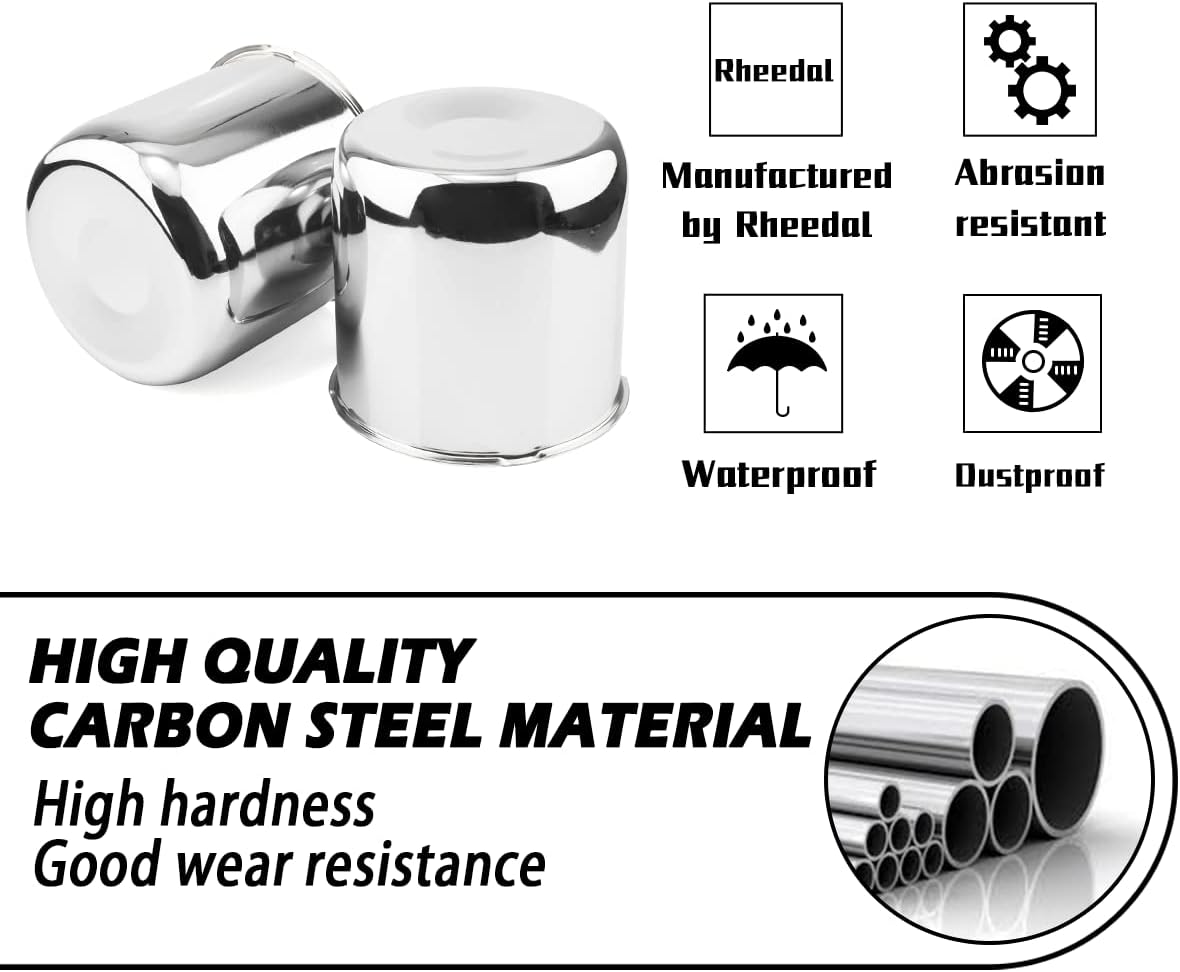 2Pcs 4.88inch Trailer Wheel Center Caps Push Through 4.88" Bore 4.76" Tall Hub Cap for Truck SUV RV Wheel Rim, Chrome Silver Wheel Cover