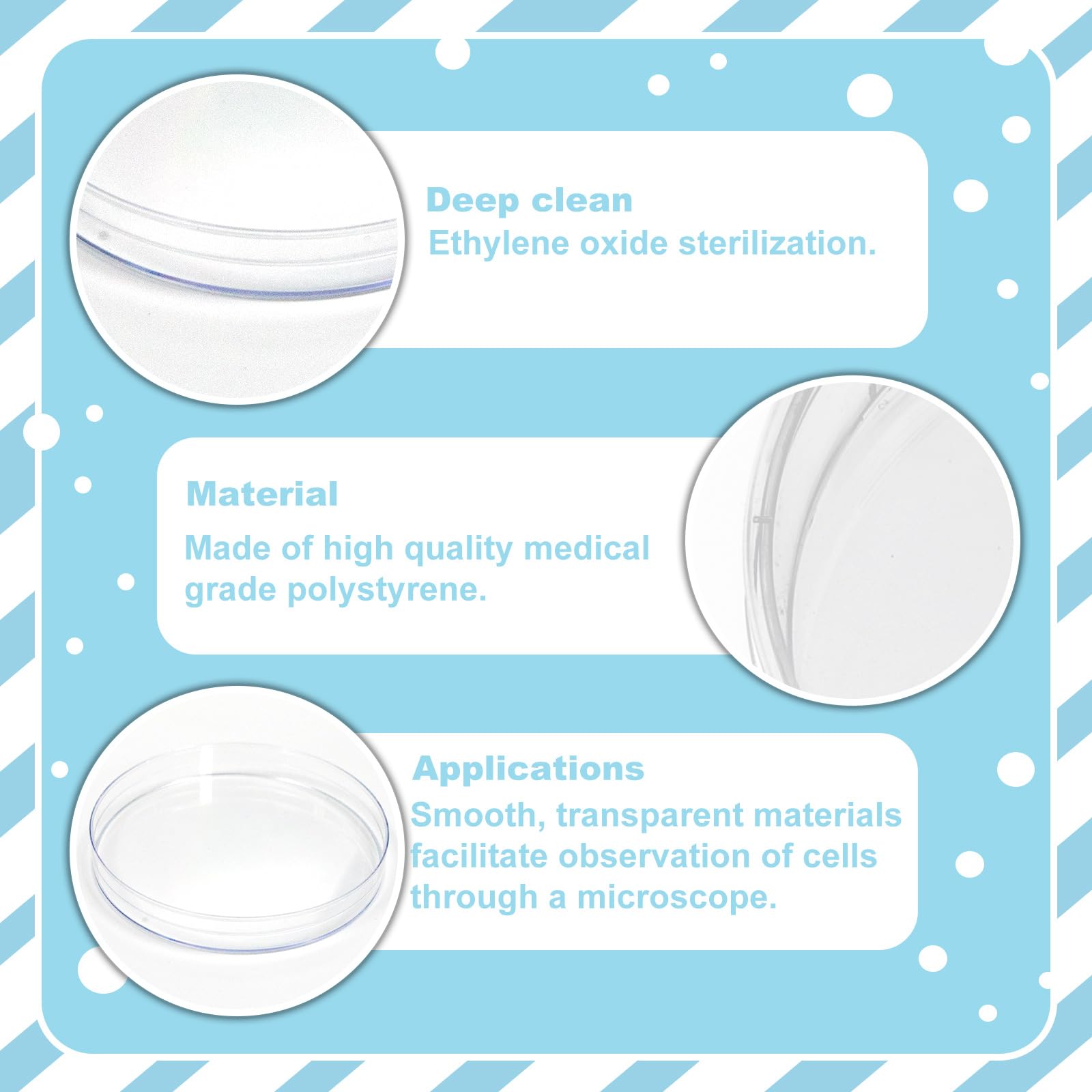 Confezione da 30 piastre di Petri sterili spesse con coperchio, in plastica spessa e trasparente, impilabili, per esperimenti di laboratorio, progetti scientifici scolastici, Myclogy