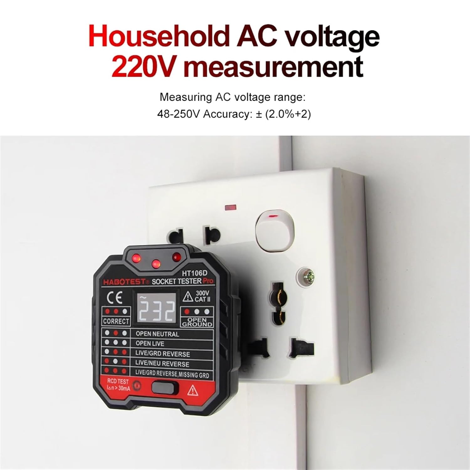 Socket Outlet Tester Voltage Detector Electric Circuit Breaker Ground Zero Line Polarity Phase Check(HT106B US Plug)