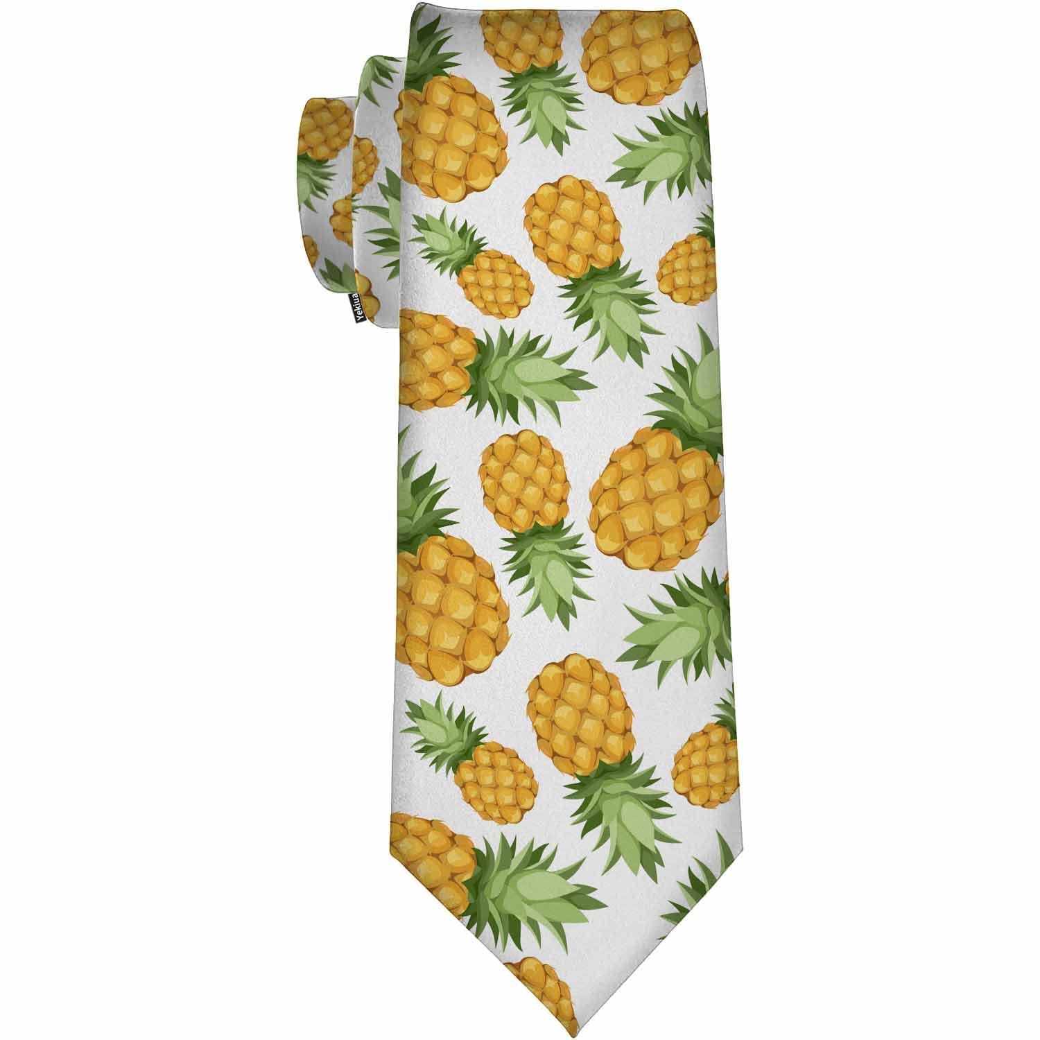 Yekiua Pineapples Men's Necktie Tropical Graphic Summer Beach Fruits Holiday Festival Funny Ties For Men Formal Occasion Wedding Neck Tie Yellow Green White, Pineapplespineapples, One Size