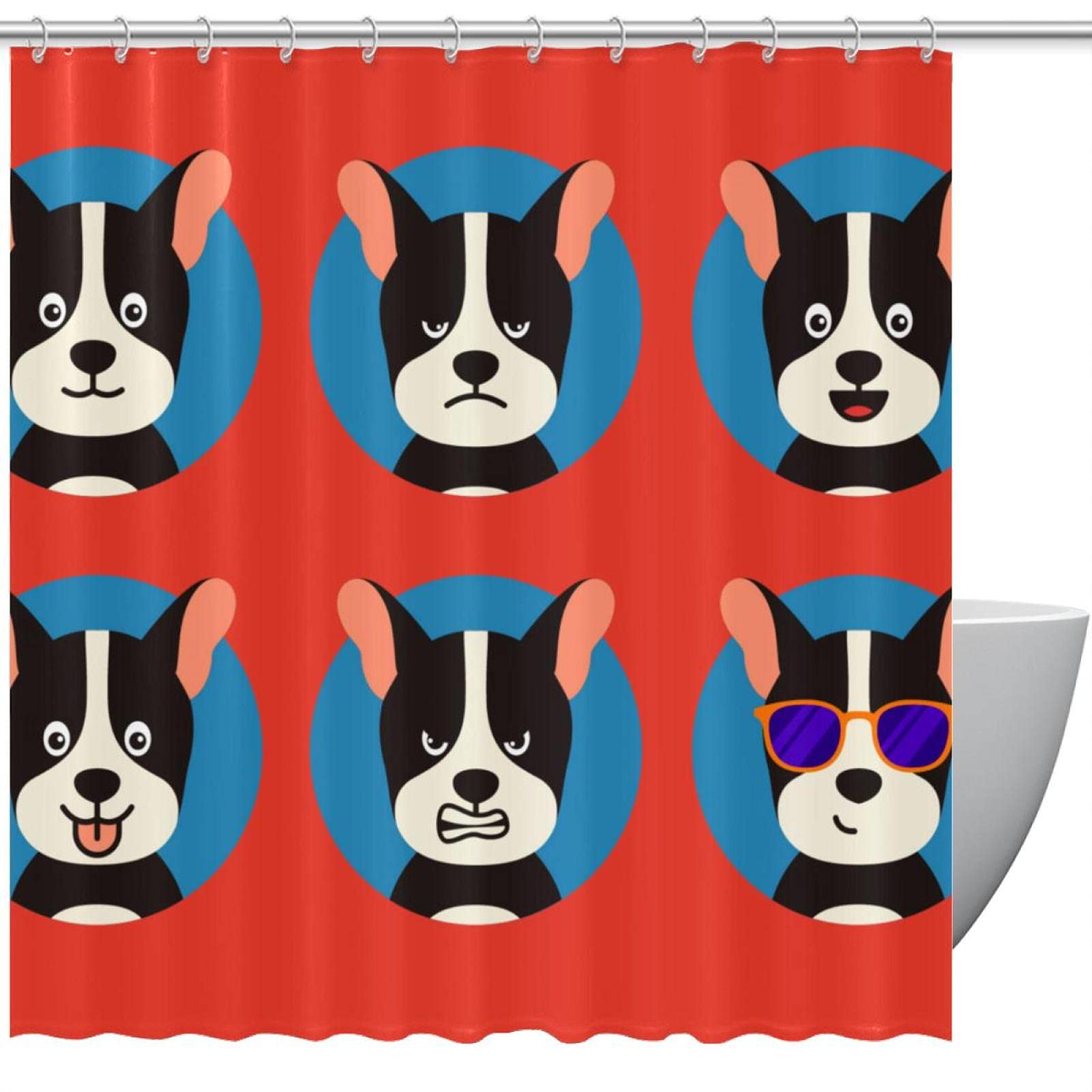 Rideau de douche motif chien chiot drôle 183cm accessoire salle de bain anti moisissure