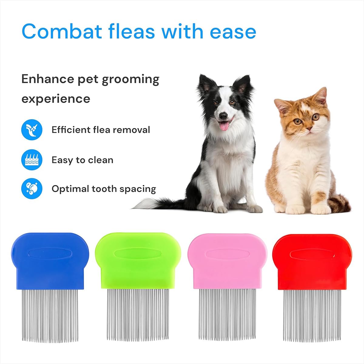 Runivor Cat Flea Comb Stainless Steel Teeth with Plastic Handle, Pet Hair Removal Comb, Shedding Brush for All Pets - Long Hair Friendly - Durable - Versatile & Safe - Durable, Safe & Versatile-5PCS