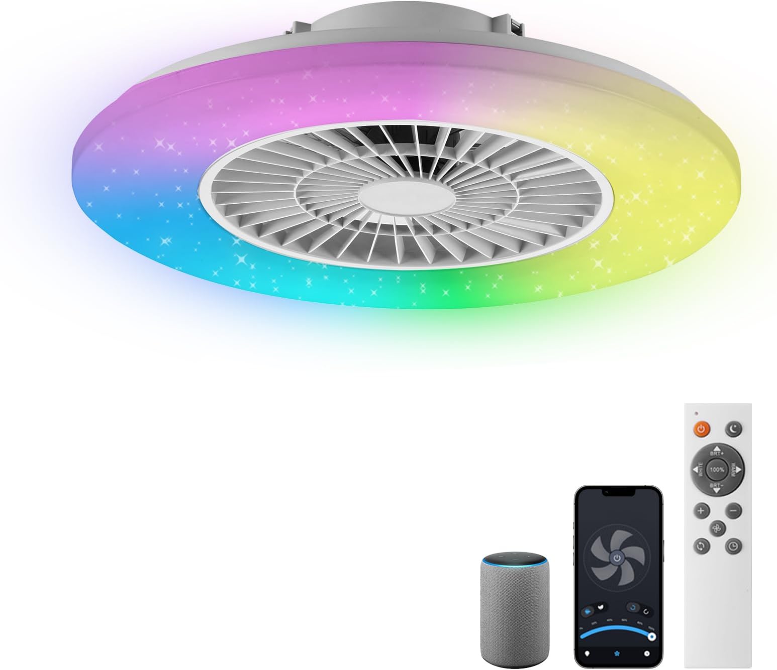 Smart LED Ceiling Light with Fan,RGB Ceiling Fan Lights, Stepless Dimming Light, 60CM Modern Fan Lighting,Ceiling Fan with RGB Light for Living Room, Dining Room, Bedroom