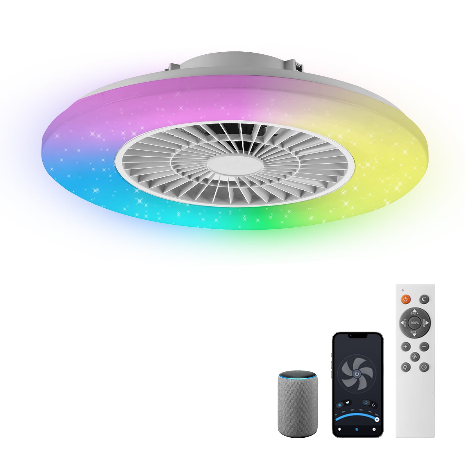 Smart LED Ceiling Light with Fan,RGB Ceiling Fan Lights, Stepless Dimming Light, 60CM Modern Fan Lighting,Ceiling Fan with RGB Light for Living Room, Dining Room, Bedroom