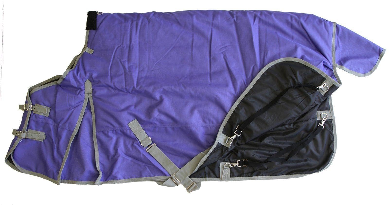 AJ Tack 1200D Waterproof Winter Horse Blanket with Hood - 400g Heavyweight Turnout with Fleece Collar, Shoulder Gussets & Tail Flap - Purple 72