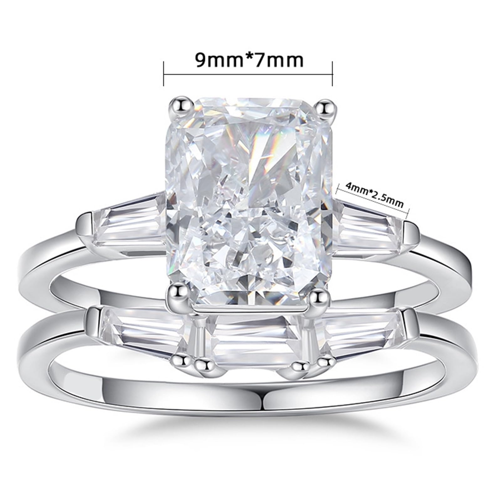 Alianzas de oro auténtico apilables con moissanite de 2,5 ct, oro blanco, juego de 2 alianzas de oro para mujer