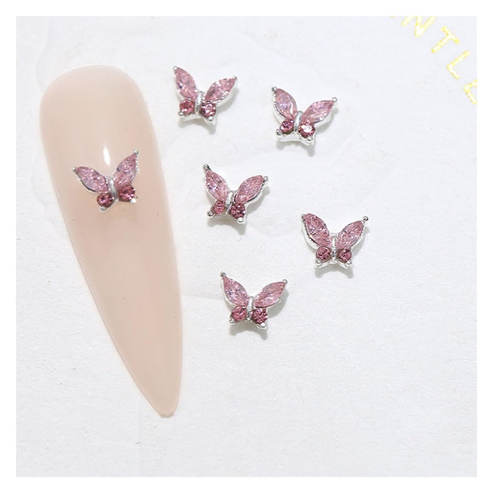 70pcs Mini 4 * 5mm Crystal Butterfly Nail Art Charms 3D Diamond Jewelry Parts Pink Clear Metal Manicure Decoation Rhinestones Gems(Color-02)