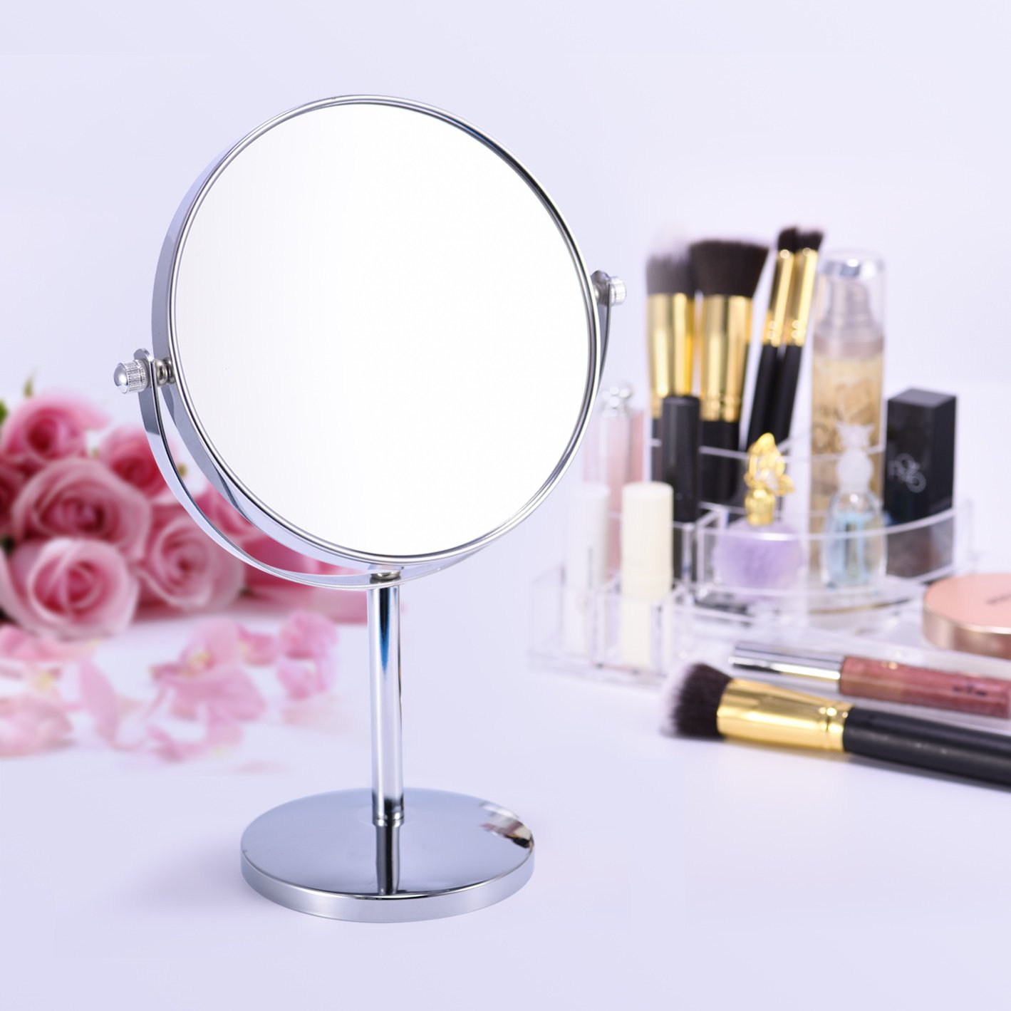 OAK LEAF Magnifying Makeup Mirror, Double-Sided 1x/10X Magnification Tabletop Swivel Vanity Mirror, 8 Inch
