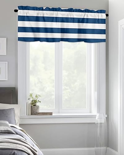 Miniatura 4 de Cortina de ventana con bolsillo para barra rayas azules y blancas geométricas cenefas panel de privacidad tratamiento de ventana de cocina líneas