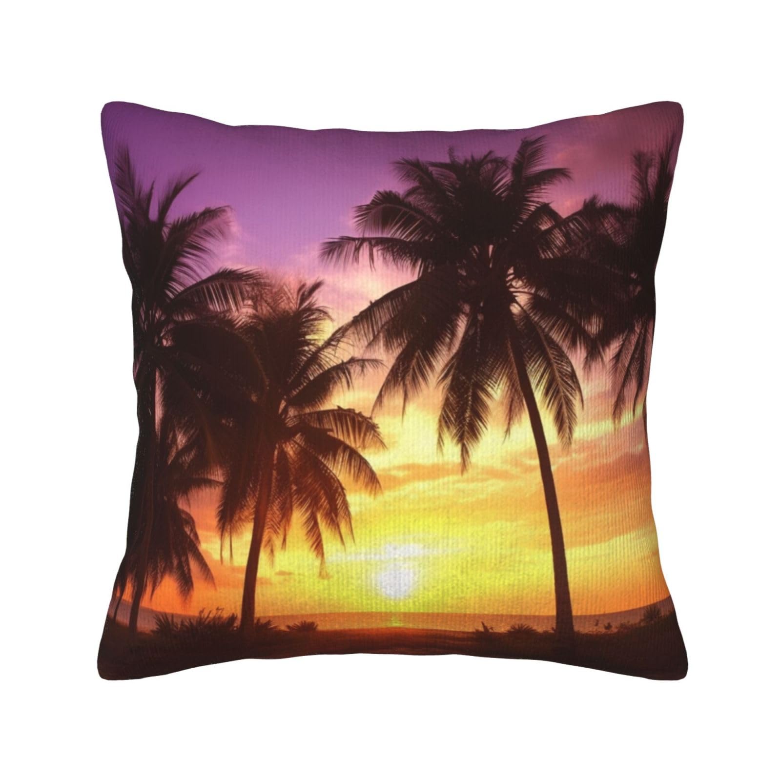 Housse de coussin décorative palmiers pour créer un salon ambiance coucher du soleil