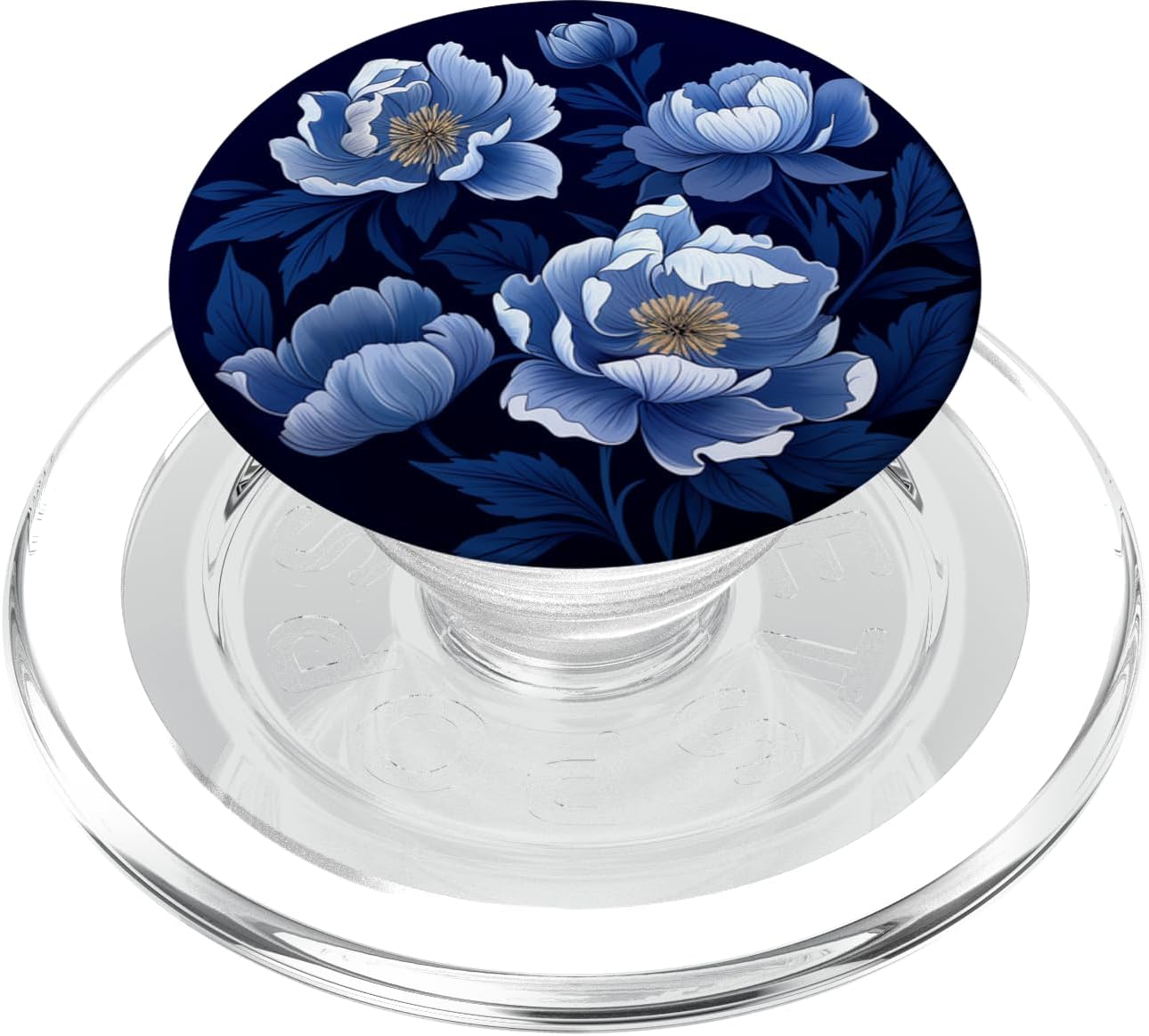 Navy Blue Peony Peonies Floral Flower Print on black PopSockets MagSafe PopGrip for iPhone
