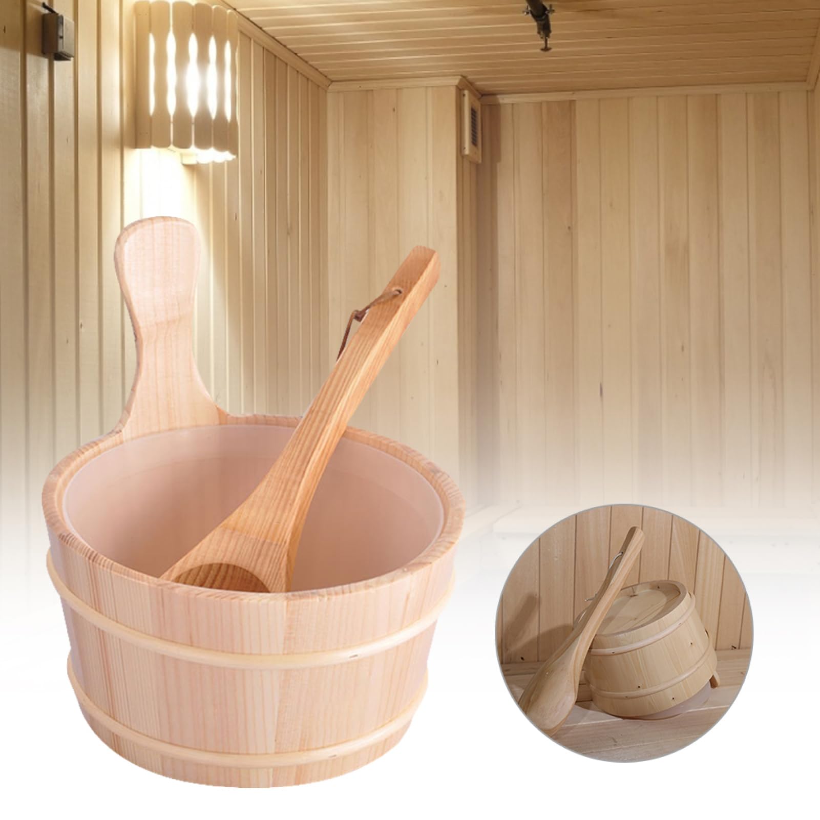 Sauna Bucket y cucharón, kit de cubo de sauna,Set de barril de sauna de madera | 4L Sauna Bucket con suministros para el hogar y suministros para el hogar de cuchara para y spa
