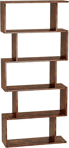 Miniatura 8 de Yusong - Estantería de 5 niveles, estantería geométrica en forma de S para dormitorio, estante decorativo moderno industrial de madera para oficina