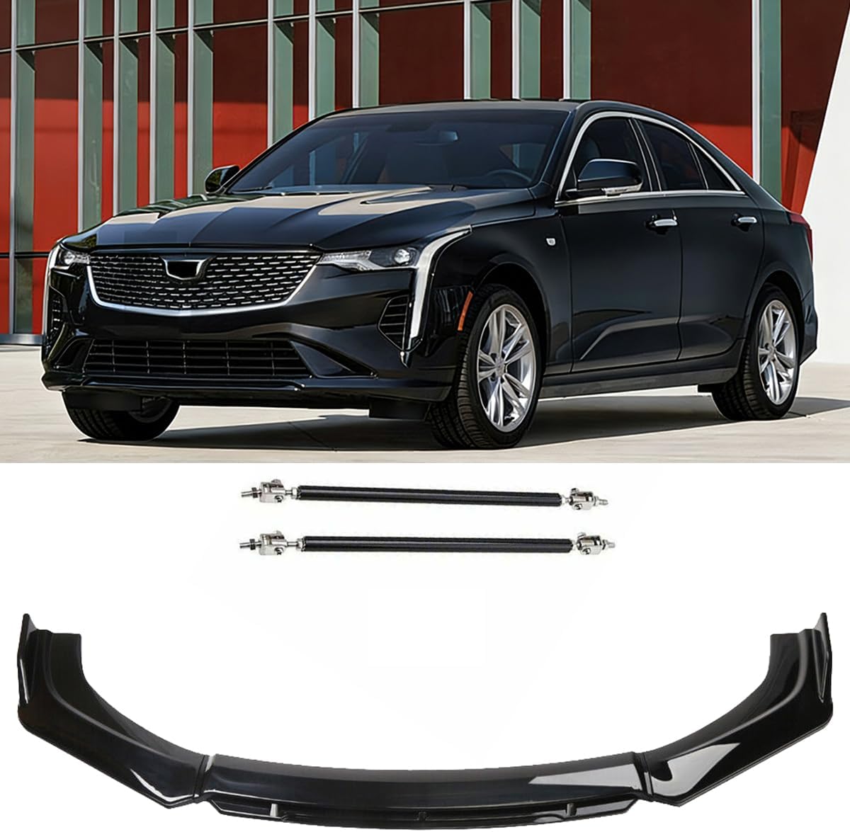for Cadillac ATS XTS CTS SRX Escalade ESV CTS CTS-V XT5 CT4 CT5 ATS-V XT6 Car Universal Adjustable Front Bumper Lip Chin Spoiler Splitter 4PCS Diffuser Protector Black