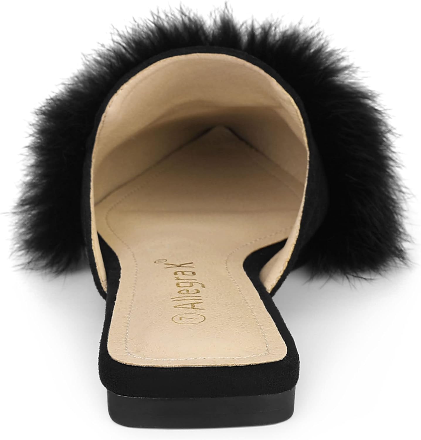 Allegra K Women's Pointed Toe Faux Fur Slip on Flat Slide Mules - Image 4