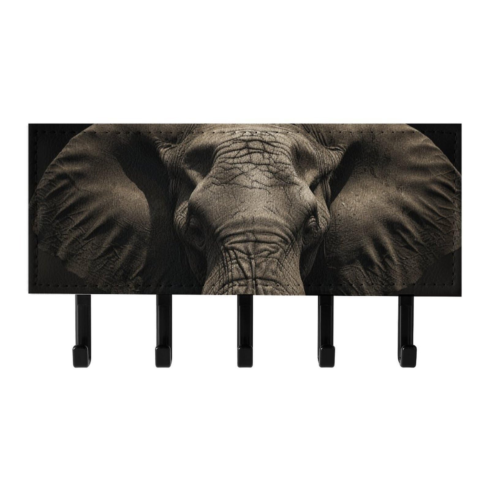 QMNLKH Elephant Black Wall Mounted Key Rack for Home, No Drilling Key Holder with 5 Hooks, Self Adhesive Keys Chain Organizer for Hallway, Keys Hanger Shelf for Office, Doorway Black