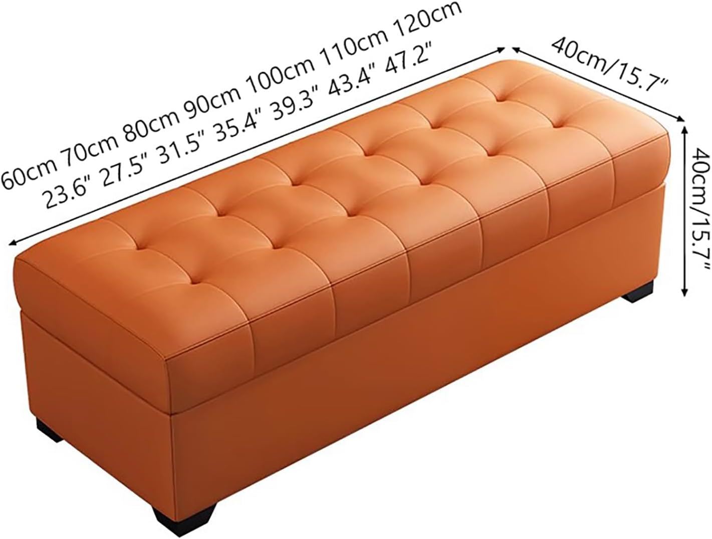 Green Faux Leather Storage Pouf - Quilted Footrest Ottoman with Hidden Compartment Rectangular Design for Living Room and Bedroom (24x16x16 Inches)