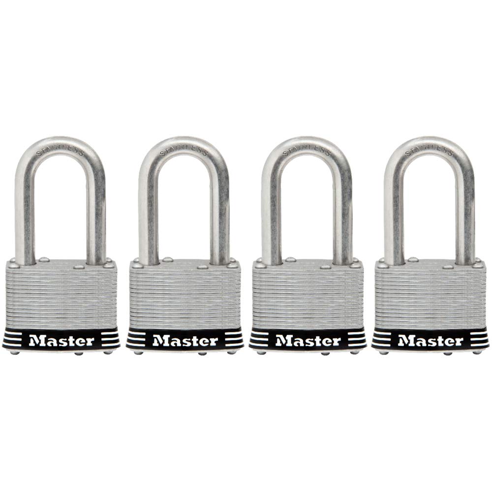 Master Lock Padlock, Laminated Stainless Steel Lock, 1-3/4 in. Wide, 1SSQLF (Pack of 4-Keyed Alike)