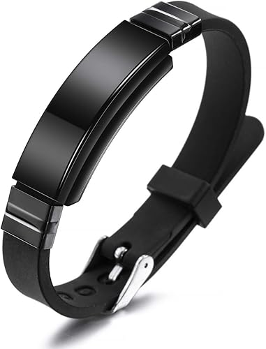 Miniatura 2 de Pulsera de silicona con grabado personalizado, con identificación, alerta médica, pulsera ajustable para hombres, mujeres, niños, de goma y acero