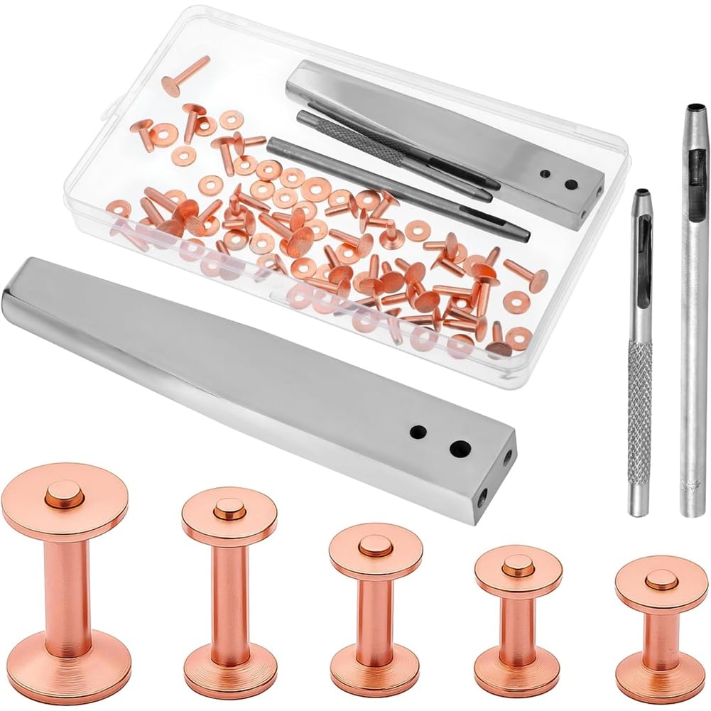 Jnchdghwa As Shown Copper Rivet And Burr Washers, 103 Pcs Copper Rivets For Leather, Fastener Installation Tool Set