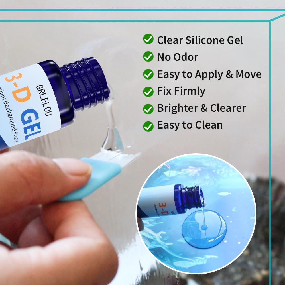 GRLELOU Aquarium Background Gel - 1 OZ (30ml), Aquarium Glue for Fish Tank Background Solution, Fish Tank Poster Glue, Fish Tank Glue, Clear Glue, No Odor, Easy to Apply, Clear and Bright