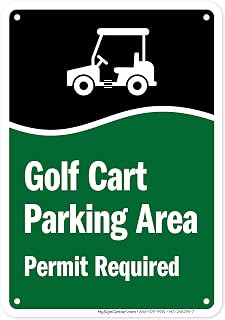 Golf Cart Parking Area Permit Required With Graphic Sign, 10x7 Inches, 55 mil thick HDPS (high density polystyrene), Made in USA by My Sign Center