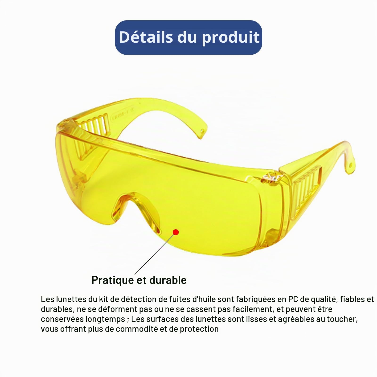 Kit de détecteur de fuite CA automobile, outil de détection de fuite de climatiseur automatique, lunettes de protection fluorescentes, kit de détection de fuite de teinture d'huile UV (L)