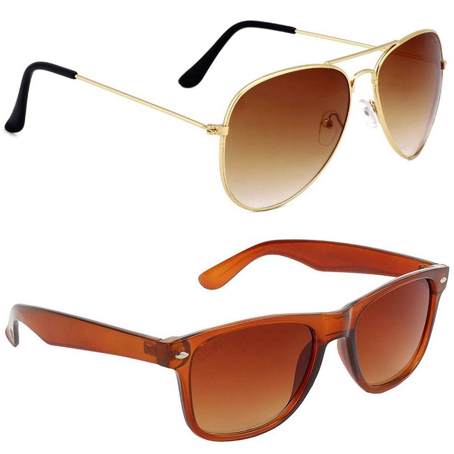 GenericJUST-STYLE Aviator and Men's and Women's Sunglasses Combo (Brown) - Pack of 2