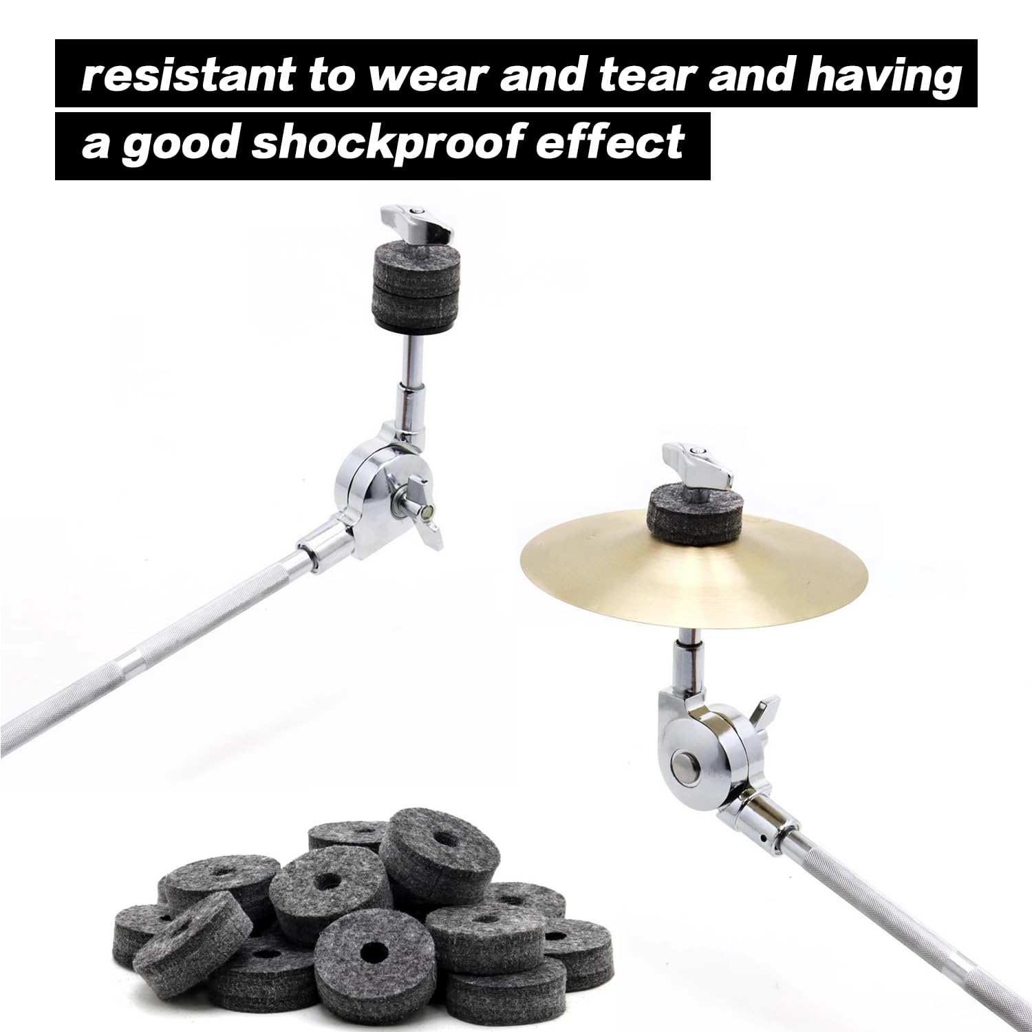 10Pcs Drum Cymbal Felt Pads Soft Washer Replacement Accessories for Drum Set Percussion Instrument(Grey), 4cm - Image 4