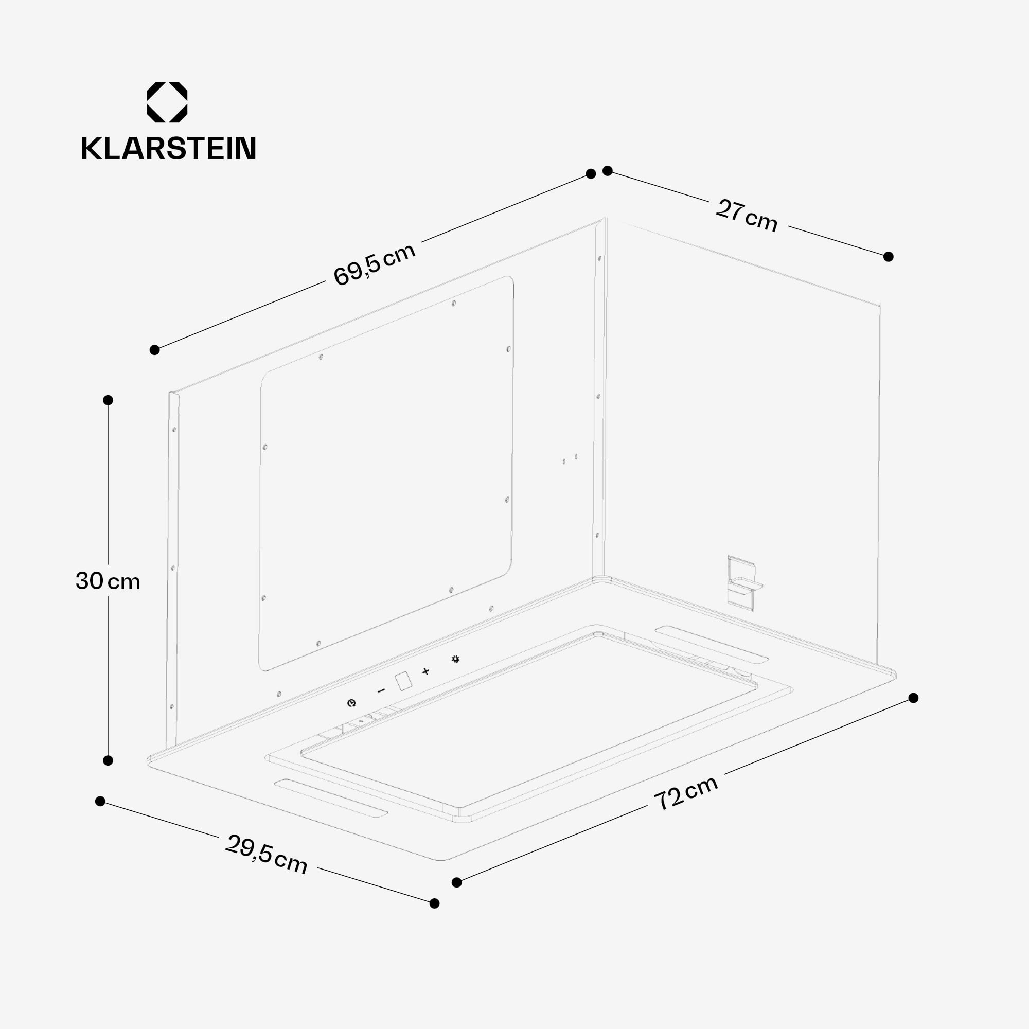 Klarstein Hotte Aspirante Encastrable 72 cm, Hotte Aspirante Silencieuse, de Cuisine avec Lampes LED, Débit d'Air Puissant 466 m³/h, Minuterie, Commandes Tactiles, avec Évacuation