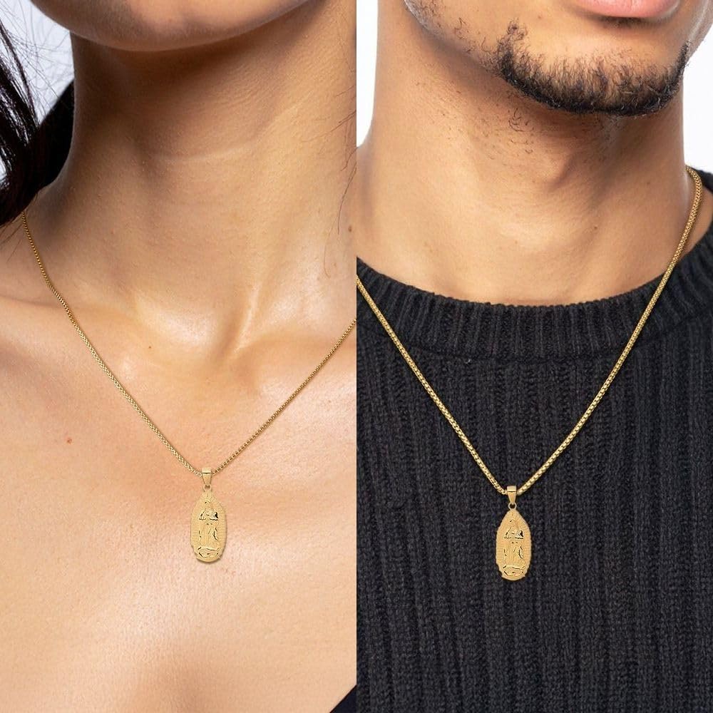 IceCarats 14K Solid Yellow Gold Our Lady of Guadalupe Virgin Mary Oval Disc Necklace Virgencita Maria Rosa Pendant Catholic Christian Holy Mother Medallion Charm - Image 2