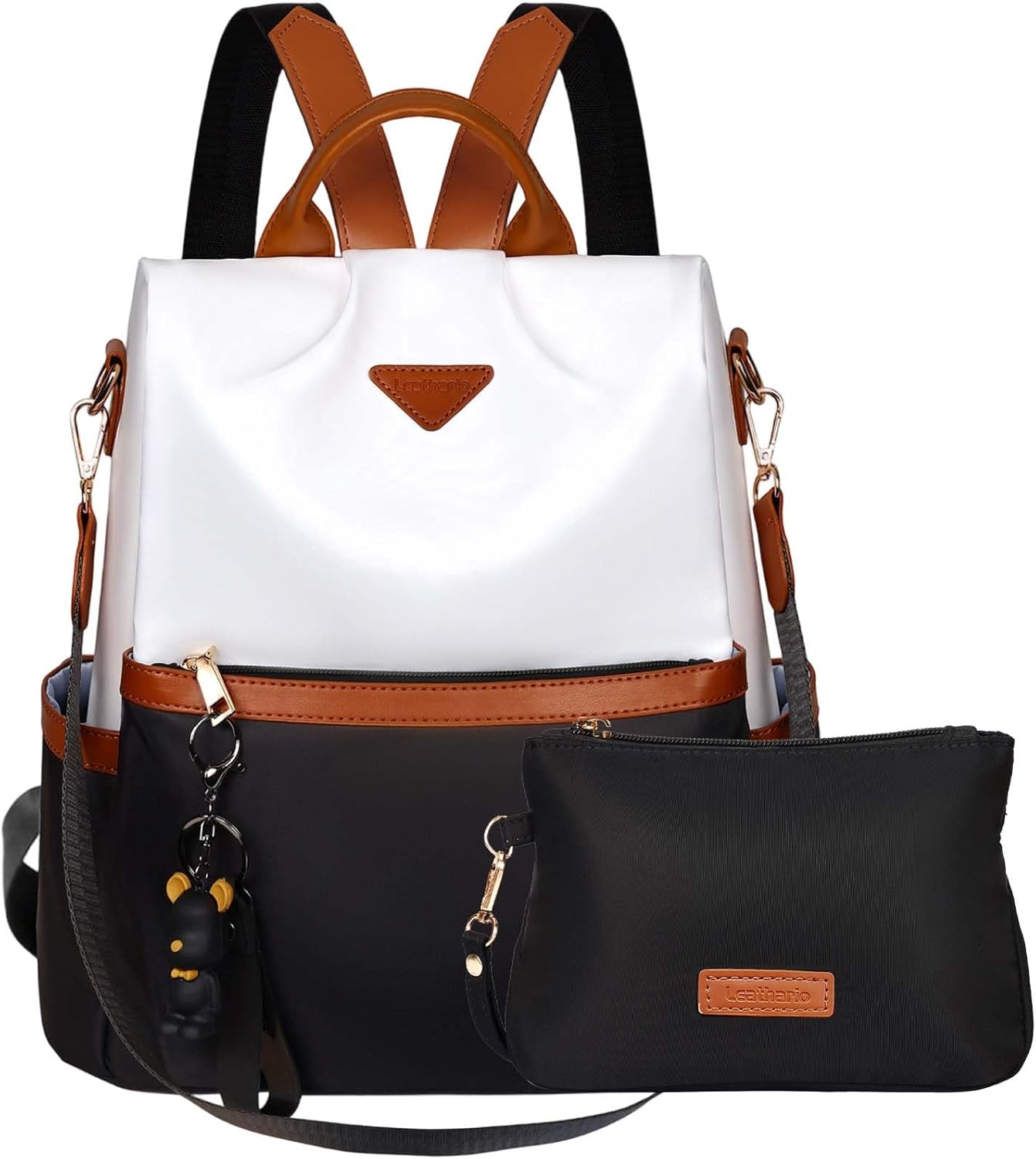 Leathario Women&rsquo;s Anti-Theft Backpack, Small Backpack, 3 in 1 Handbags, Lightweight Backpack, Leisure Casual for Travel, School, Work, University, College Shopping, black / white