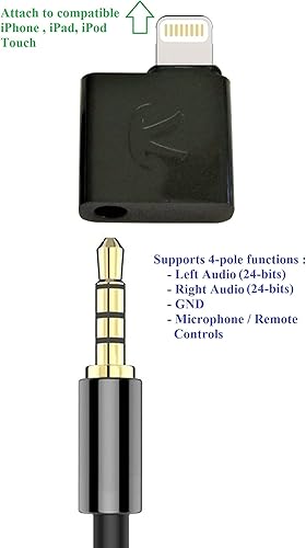 Miniatura 3 de iAudioL (negro) 24 bits, pequeño adaptador rígido compatible con conector Lightning a conector de auriculares de 0.138 in, compatible con conector
