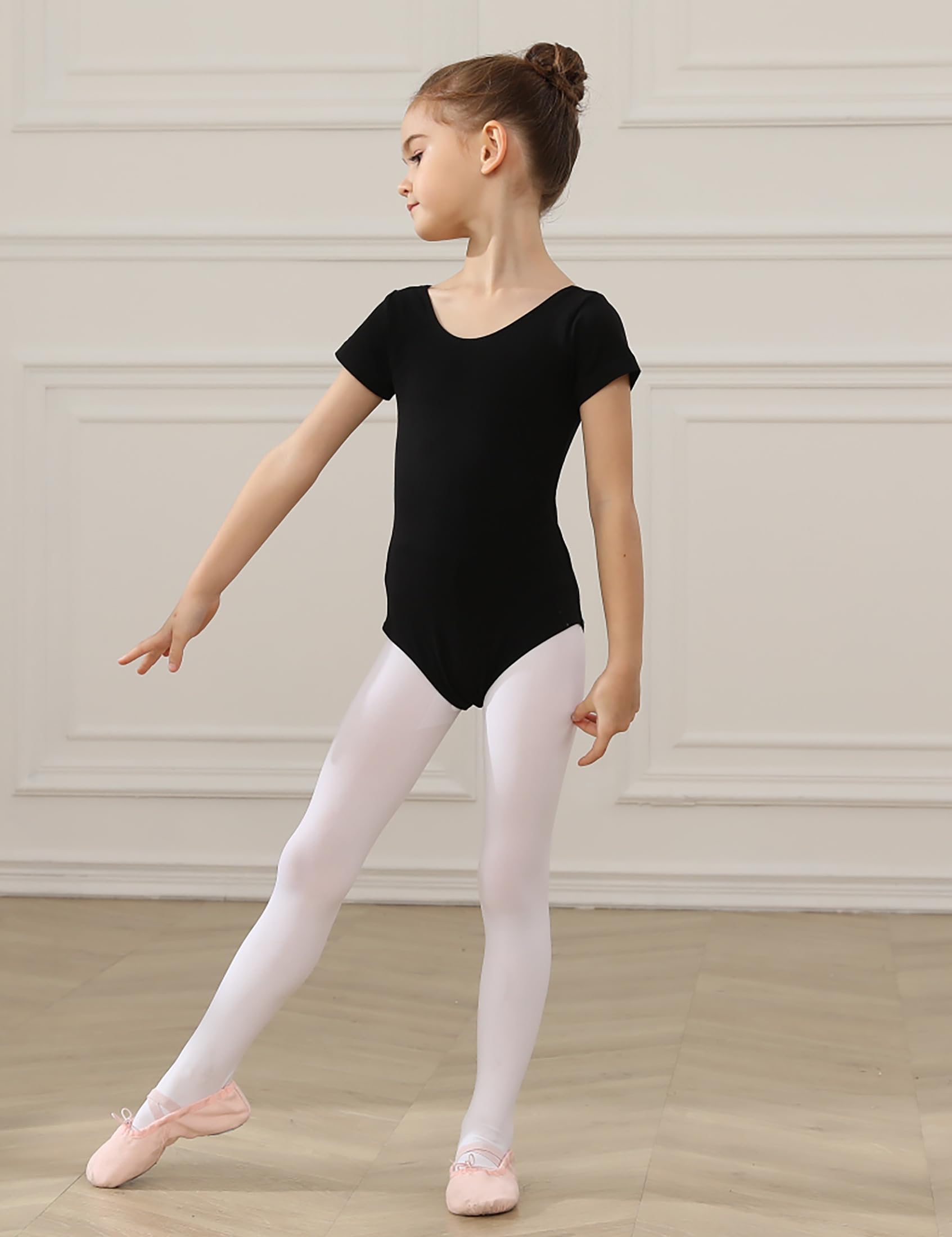 HROYL Maillot de Ballet Danza para Niñas Clásico Manga Corta Leotardos de Baile Gimnasia