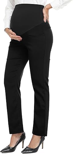 PACBREEZE Pantalones de maternidad para mujer, para el trabajo, embarazo, casual, elásticos, rectos, con bolsillos