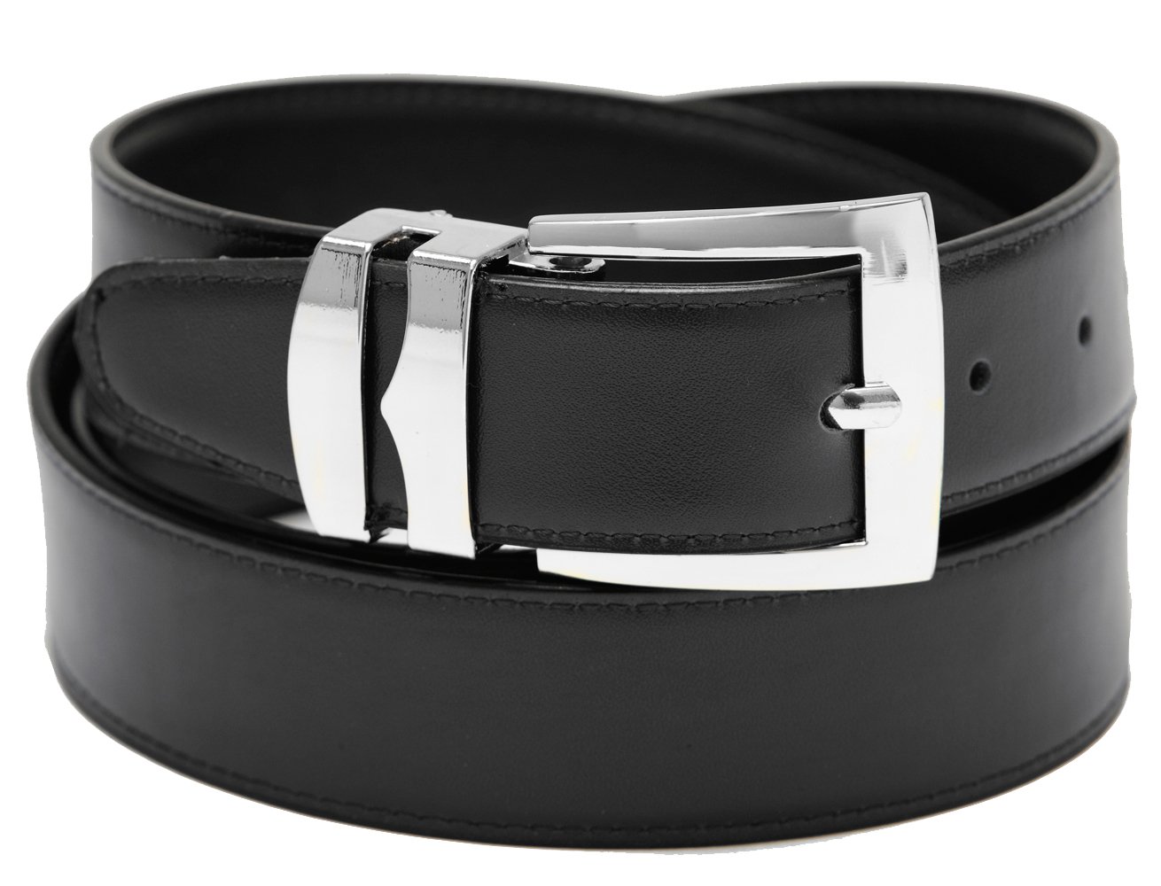 Concitor Men's Belt Reversible Wide Bonded Leather Silver-Tone Buckle BLACK/Charcoal 60