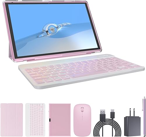 Tablet 2 en 1 Tablet con funda para teclado, lápiz capacitivo de ratón, película protectora de pantalla táctil, tableta de 10 pulgadas, tabletas