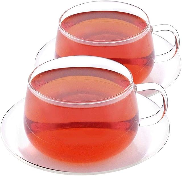 Glitter - Set of 2 Tea Cup & Saucer | Borosilicate Glass Tea Cups & Saucers Sets | Durable - Tea Cup Set - Microwave, Refrigerator & Dishwasher Safe | Coffee Mugs | Tea Cup Gift Set
