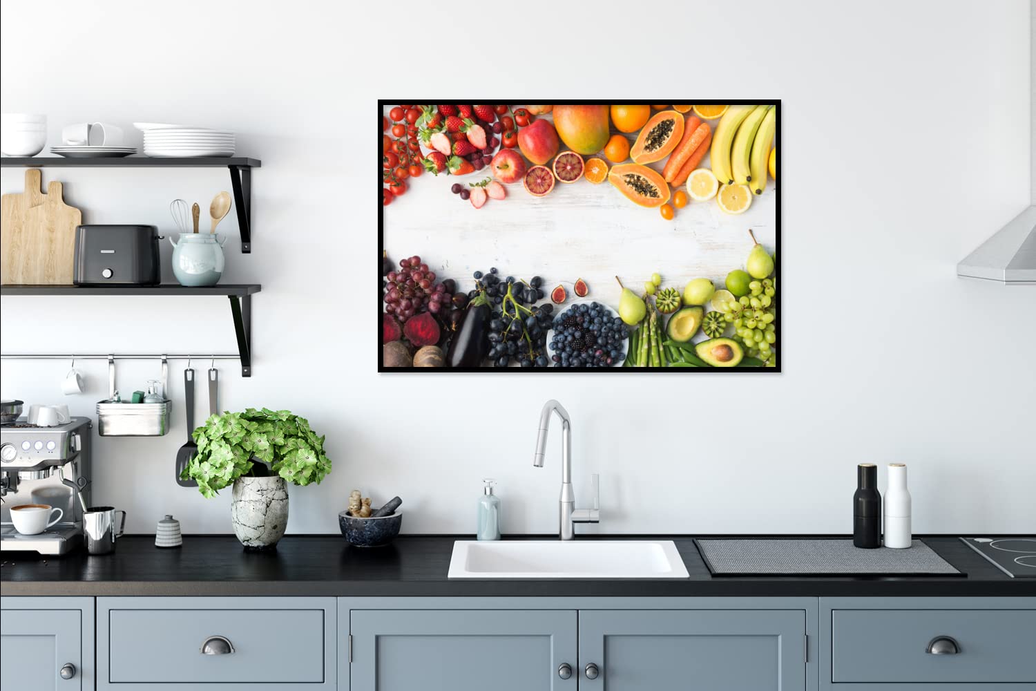 MuchoWow Poster Bilder Wanddeko Deko Wohnzimmer 120x80 cm Obst - Regenbogen - Erdbeere - Weintrauben - Papaya