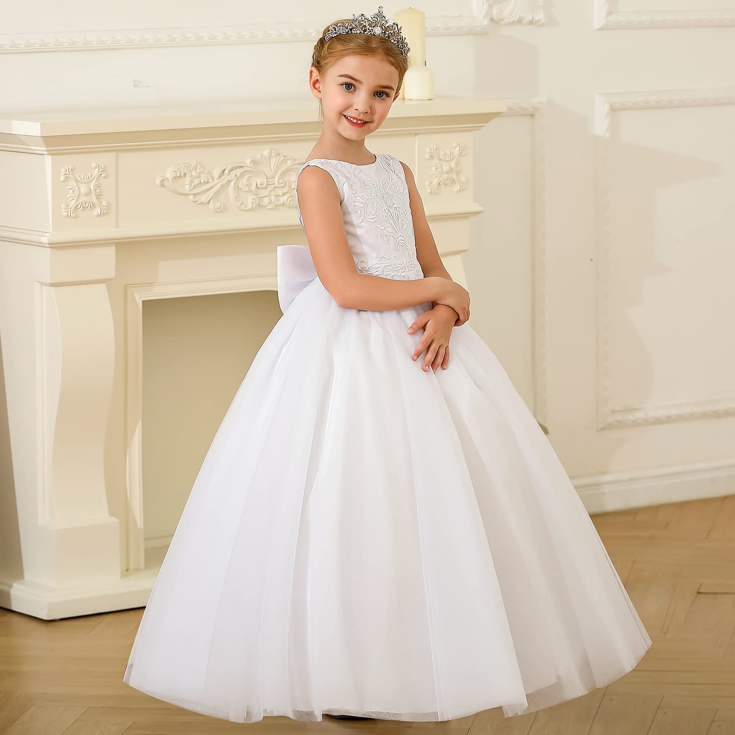 Flower Girls Dress for Wedding (White, 12)
