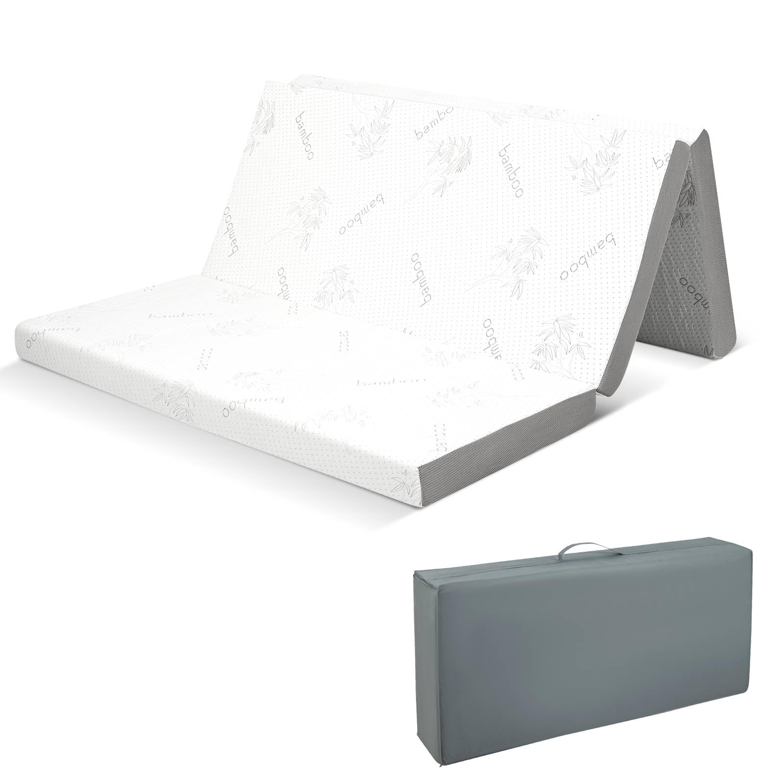 RELAX4LIFE 10cm Folding Mattress, Gel Memory Foam Tri-fold Mattress with Bamboo Charcoal Fibre Cover & Mesh Border Fabric, Medium Firm Floor Mattress Topper for Travel (King, 200 x 150 x 10cm)